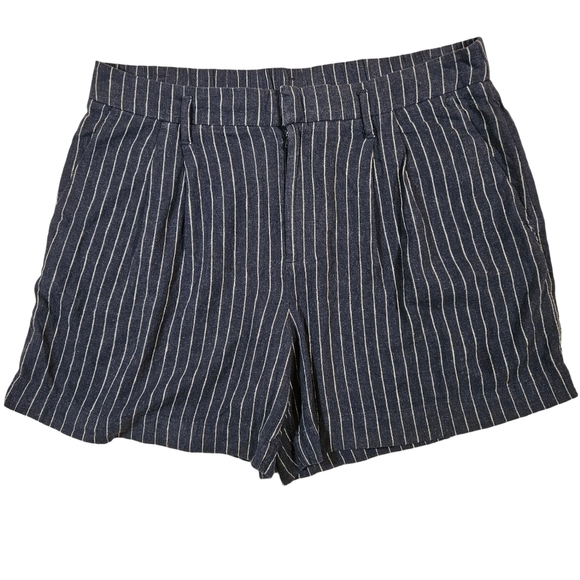 A New Day Pleated Front Pin Stripped Linen Blend Shorts, Navy/Cream, 12 - Picture 1 of 10
